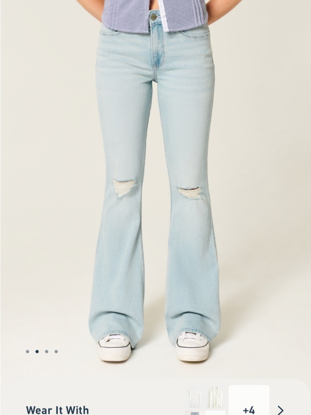 Hollister High Rise Ripped Light Wash Flare Jeans with Knee Rips